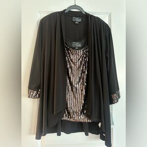 Alex Evenings | Sequin Tank Top & Cardigan | Black & Bronze | 2X